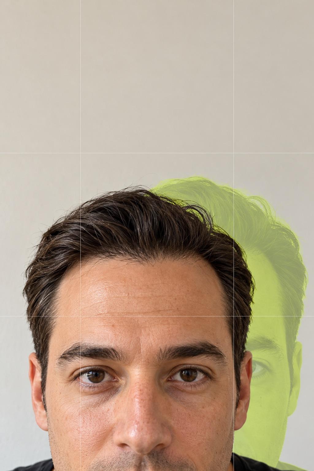 Hairline photo with the previous shot as a lime ghost overlay